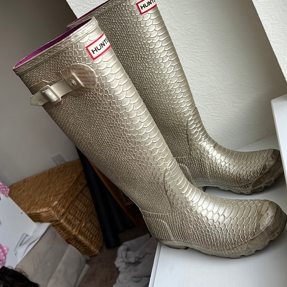 Hunter Rain Boots Gold Snakeskin W23918